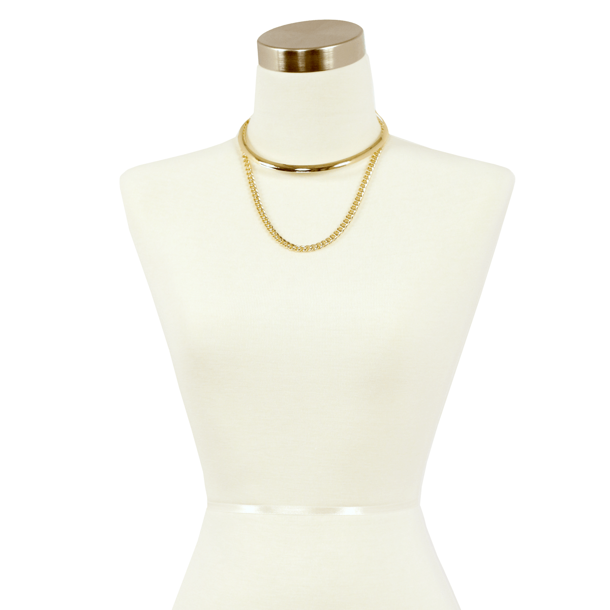 Sparkling Sage - Metal Choker and Chain Link Layer Necklace