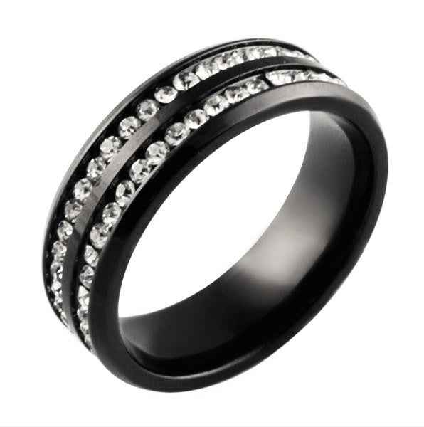 We Belong Together Black - FINAL SALE Double Band Stainless Steel and Cubic Zirconia Embellished Ring