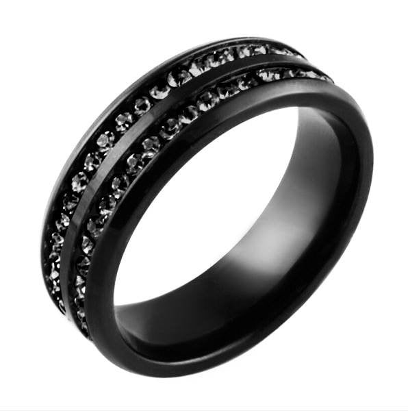 We Belong Together Black on Black - FINAL SALE Double Band Stainless Steel and Cubic Zirconia Embellished Ring