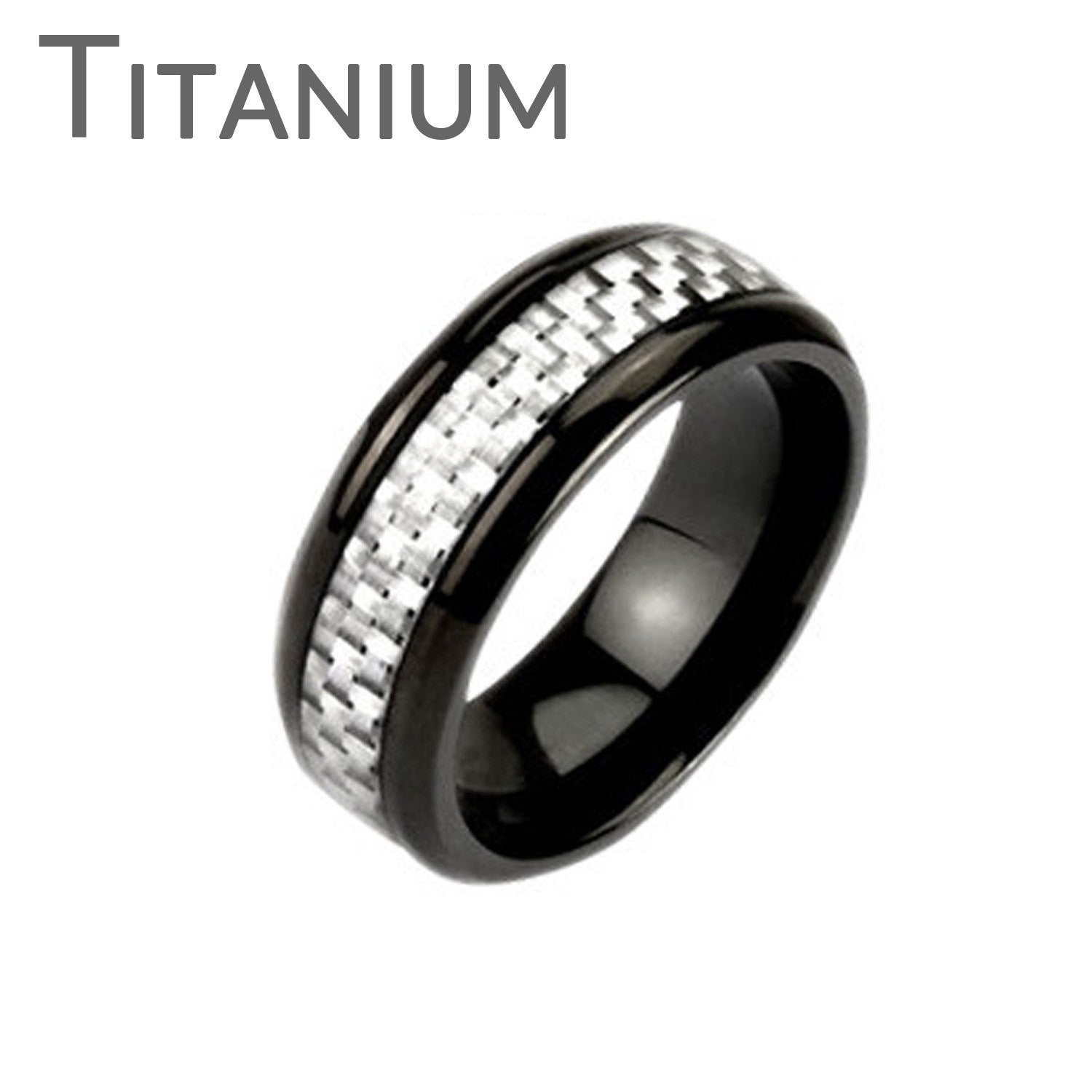 White Hot - FINAL SALE Contemporary and classy black IP titanium men’s ring with white carbon band inlay