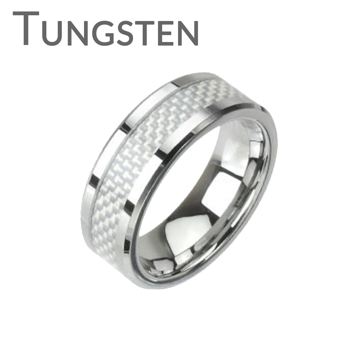 White Wizard - FINAL SALE White Carbon Fiber Center Band Lovely Looking Tungsten Carbide Comfort-Fit Ring