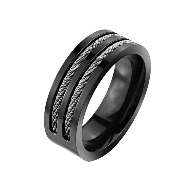 Wired - Artistic Design Black Slit Center Wired Titanium Comfort-Fit Ring