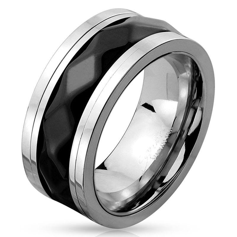 Black Diamond - FINAL SALE Two Toned Stainless Steel Spinner Ring