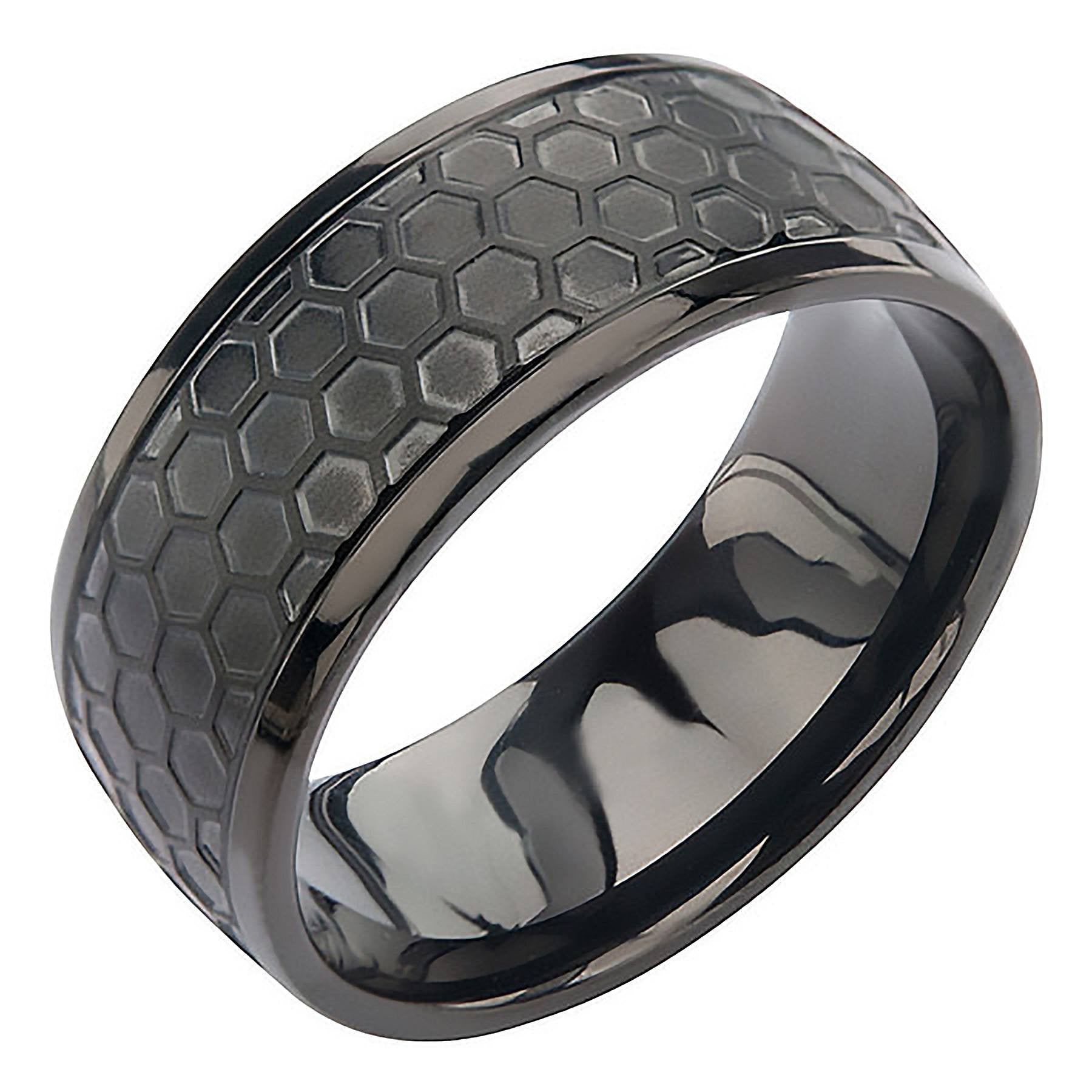 Black Grille Ring - FINAL SALE Stainless Steel Onyx Brushed 3/8" Band