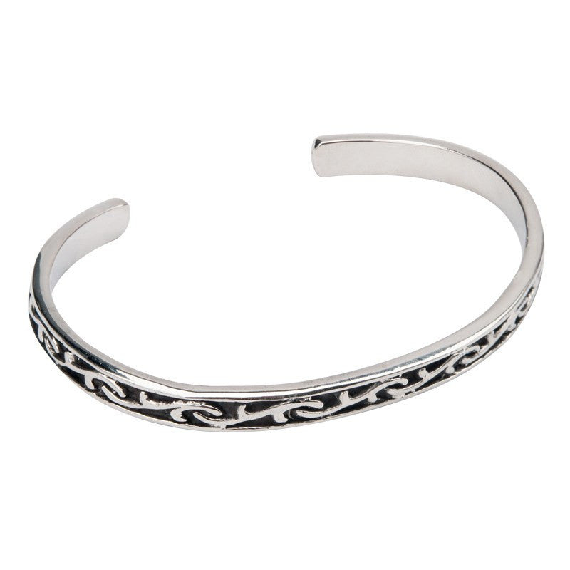 Fusion - Black and Stainless Steel Tribal Inspired Design Cuff Bracelet