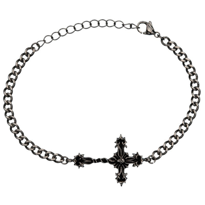 Nocturne Gothic Cross - Gothic Cross Design Black Stainless Steel Chain Bracelet