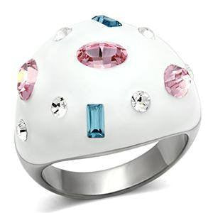 Flirt - Stainless Steel White Multi Color Crystals Cocktail Ring