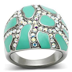 River Run - FINAL SALE Artistic Strength Of Craftsmanship Stainless Steel and Turquoise Epoxy Inlays Comfort Fit Ring