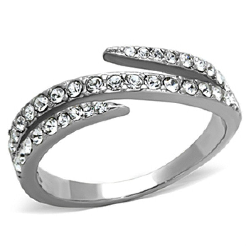 Sparkle Star - FINAL SALE Tri split band multiple diamond-cut CZ stones silver stainless steel ring