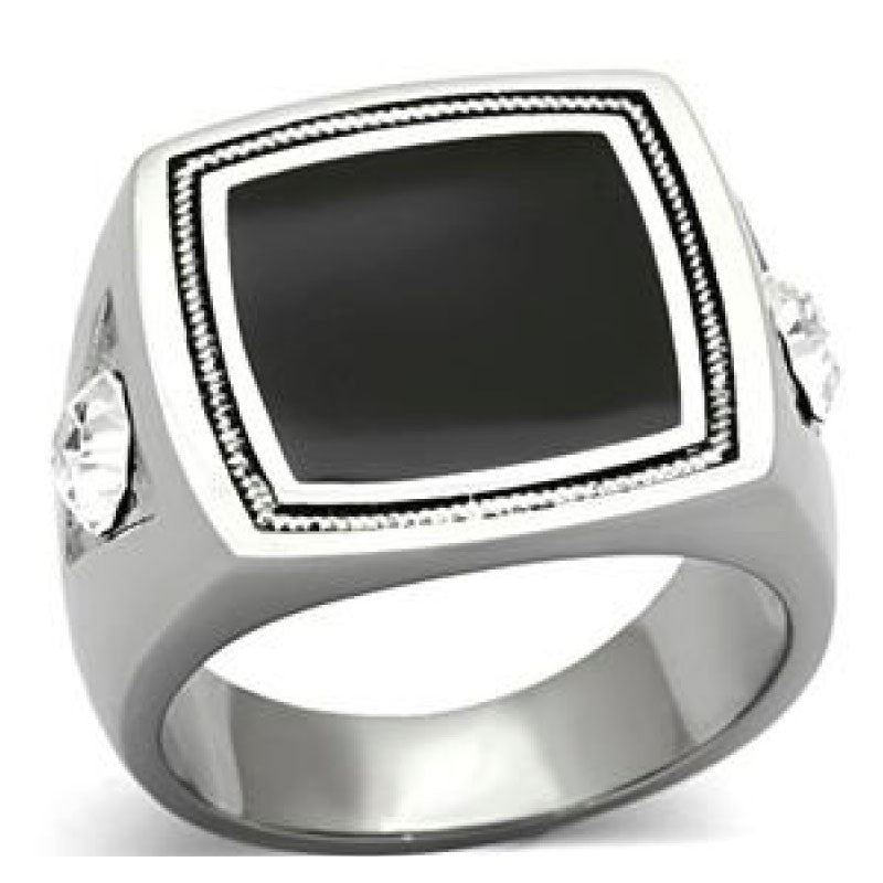 Button in Black - FINAL SALE Stainless Steel and Black Epoxy Top Grade Crystal Ring
