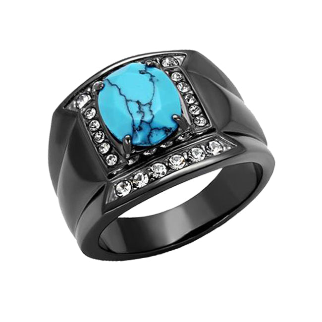 Frederic - Men's Stainless Steel Black Ion Plated Ring With Synthetic Turquoise