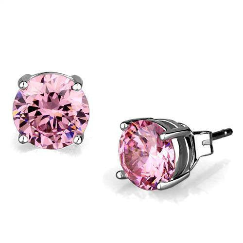 Rose Round Stud - Rhodium Plated CZ Earrings