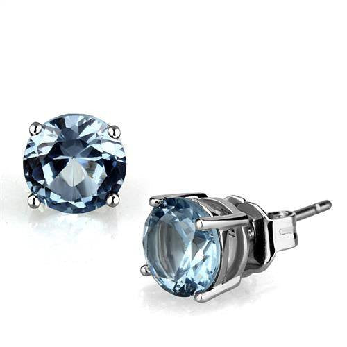 Sea Blue Spinel Round Stud - Rhodium Plated Spinel Earrings