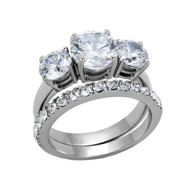 Lovebirds - High Polished Stackable Stainless Steel Ring With 2CT Equivalent Cubic Zirconia Stone