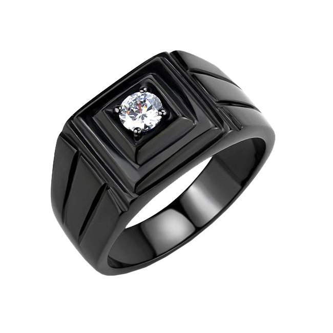 Maximus - Men's Black Ion Plated Stainless Steel CZ Statement Ring