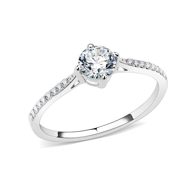 Milena - Women's Round Clear CZ Solitaire Stainless Steel Engagement Ring
