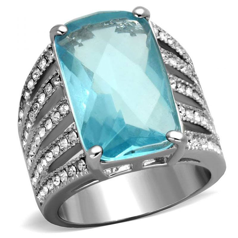 Ocean Serenity - FINAL SALE Aquamarine Color Cushion Stone with Lines of Cubic Zirconia Stones
