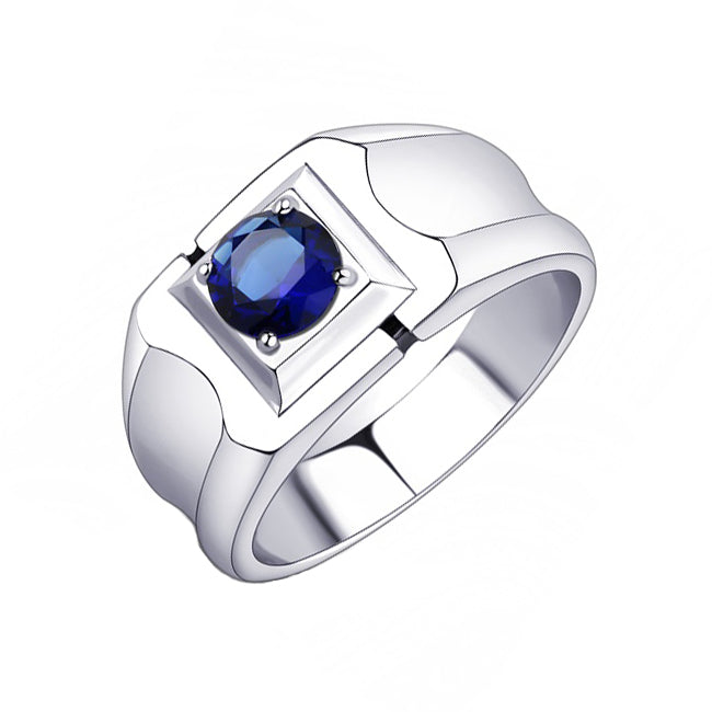 Optimus - Men's Stainless Steel Blue Synthetic Glass Stone Ring