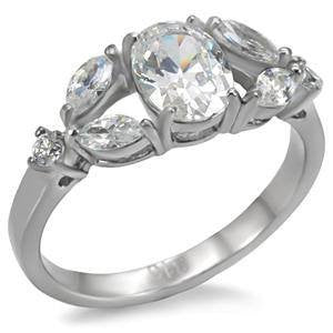 Steel Romance - FINAL SALE Stainless Steel Engagement Ring with Multiple Shapes of Cubic Zirconia Stones
