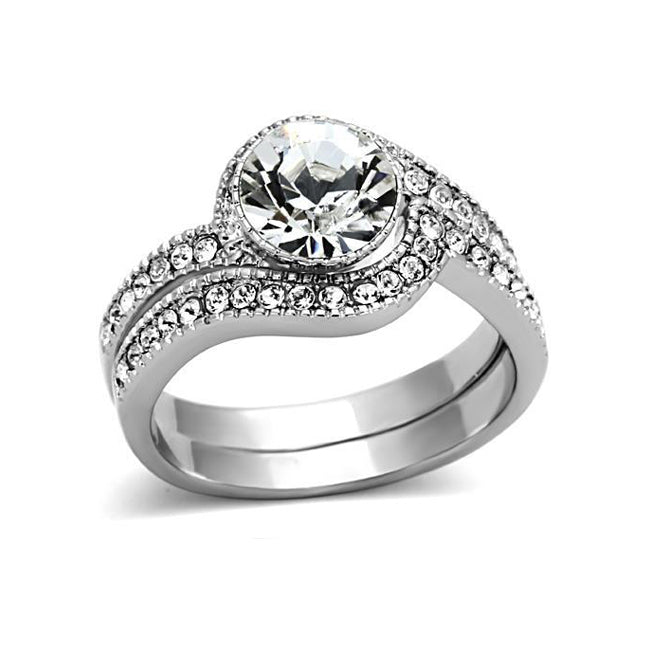 Together As One - Women's Stainless Steel Intertwined Rings With Cz Stones
