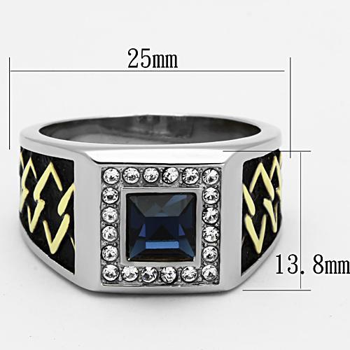 Valiant - Men's Stainless Steel Two-Tone IP Ring With Sapphire Colored Center Stone