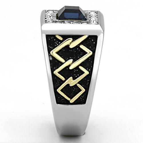 Valiant - Men's Stainless Steel Two-Tone IP Ring With Sapphire Colored Center Stone