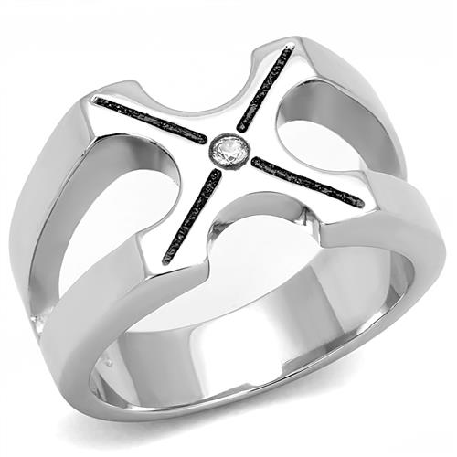 Crossed Paths - Men's Stainless Steel High Polished CZ Ring