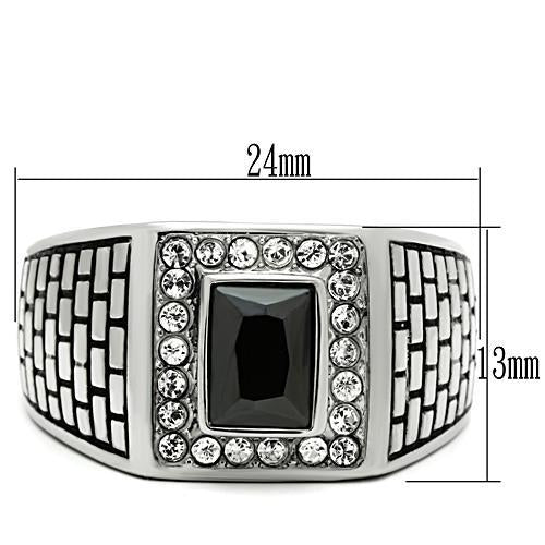 Cobblestone Gem - Men's Stainless Steel Statement Ring With Jet Black Stone