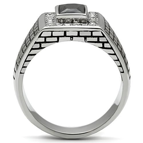 Cobblestone Gem - Men's Stainless Steel Statement Ring With Jet Black Stone