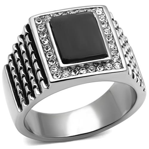 Boss Man - Men's Stainless Steel Synthetic Jet Stone Ring