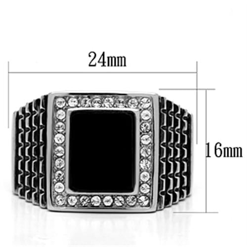 Boss Man - Men's Stainless Steel Synthetic Jet Stone Ring