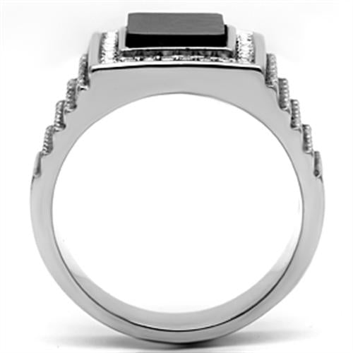 Boss Man - Men's Stainless Steel Synthetic Jet Stone Ring