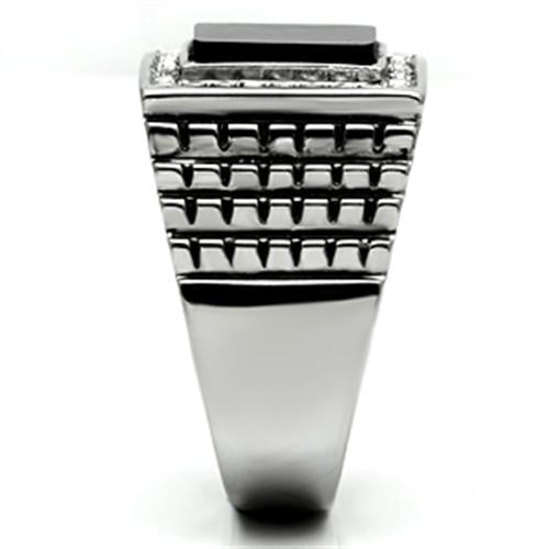 Boss Man - Men's Stainless Steel Synthetic Jet Stone Ring